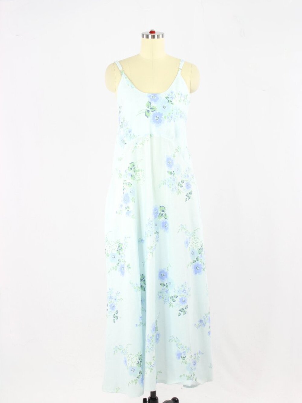 Handmade WORTH Upcycled Blue Floral Polycotton A-Line Midi Dress, Size L
